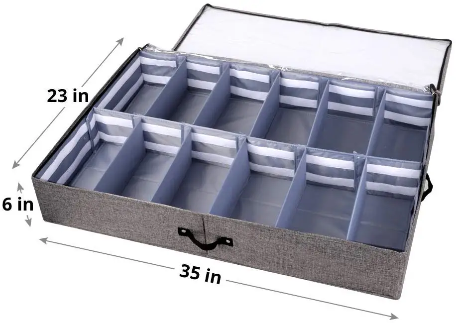 
24 Pairs Adjustable Dividers Underbed Shoes Box Under Bed Shoe Storage Organizer 