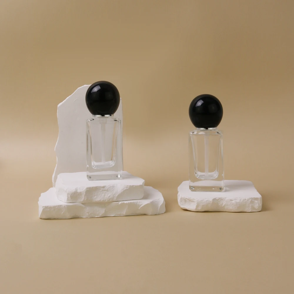 30ml 50ml 100ml 120ml Custom Transparent Cosmetic Skincare Glass Bottles Lotion Packing Pump Bottle With Ball Shape Lid