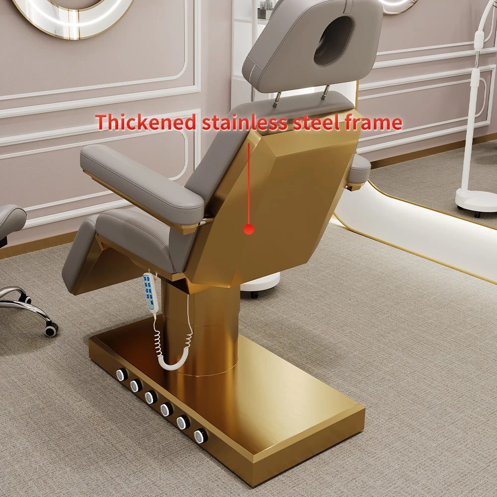 SONKLY Deluxe 3 Motor Stainless Steel Gold Coloured Base with Foot Control Beauty Bed Massage Table Treatment Bed