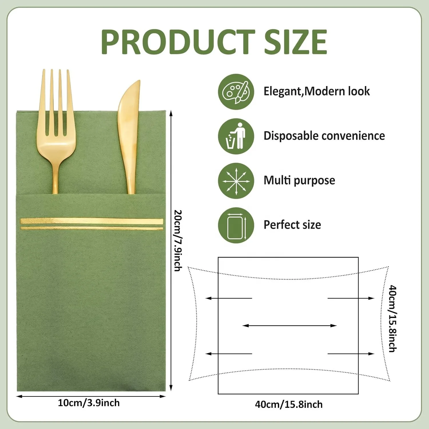 Green Paper Air laid Napkins Linen Feel Guest Disposable Cloth Like Dinner Napkins Hand Towels for Parties Weddings Dinners