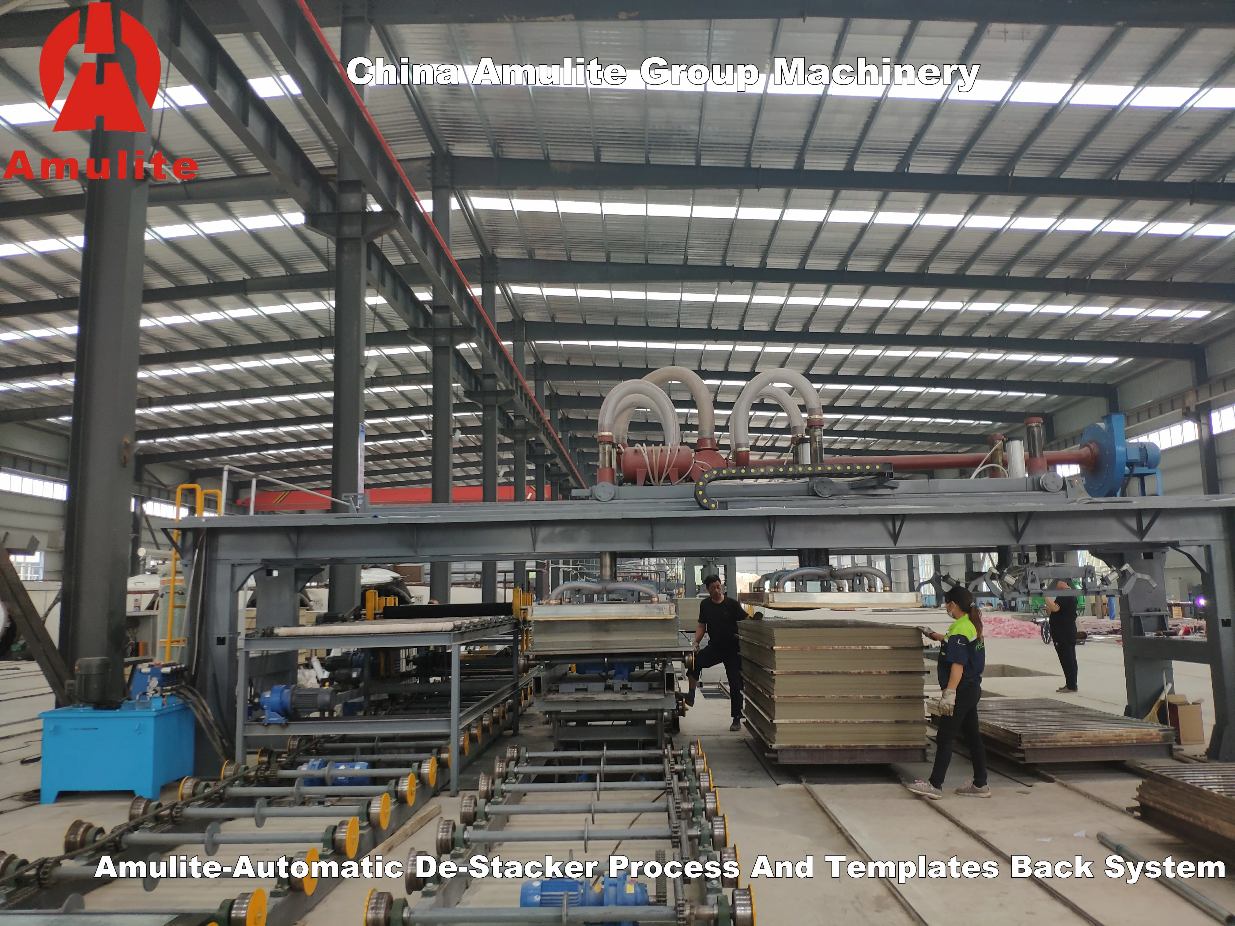 China Amulite Group Machinery Alternative Fiber Cement Board Production Line Making Laminating Edge Trimming  Machines
