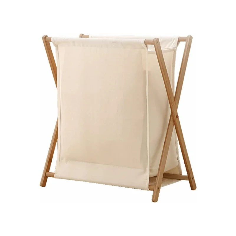 Customizable Size Bamboo Foldable Laundry Hamper Fabric and Linen Clothing Storage Bins Collapsible Basket for Dirty Clothes