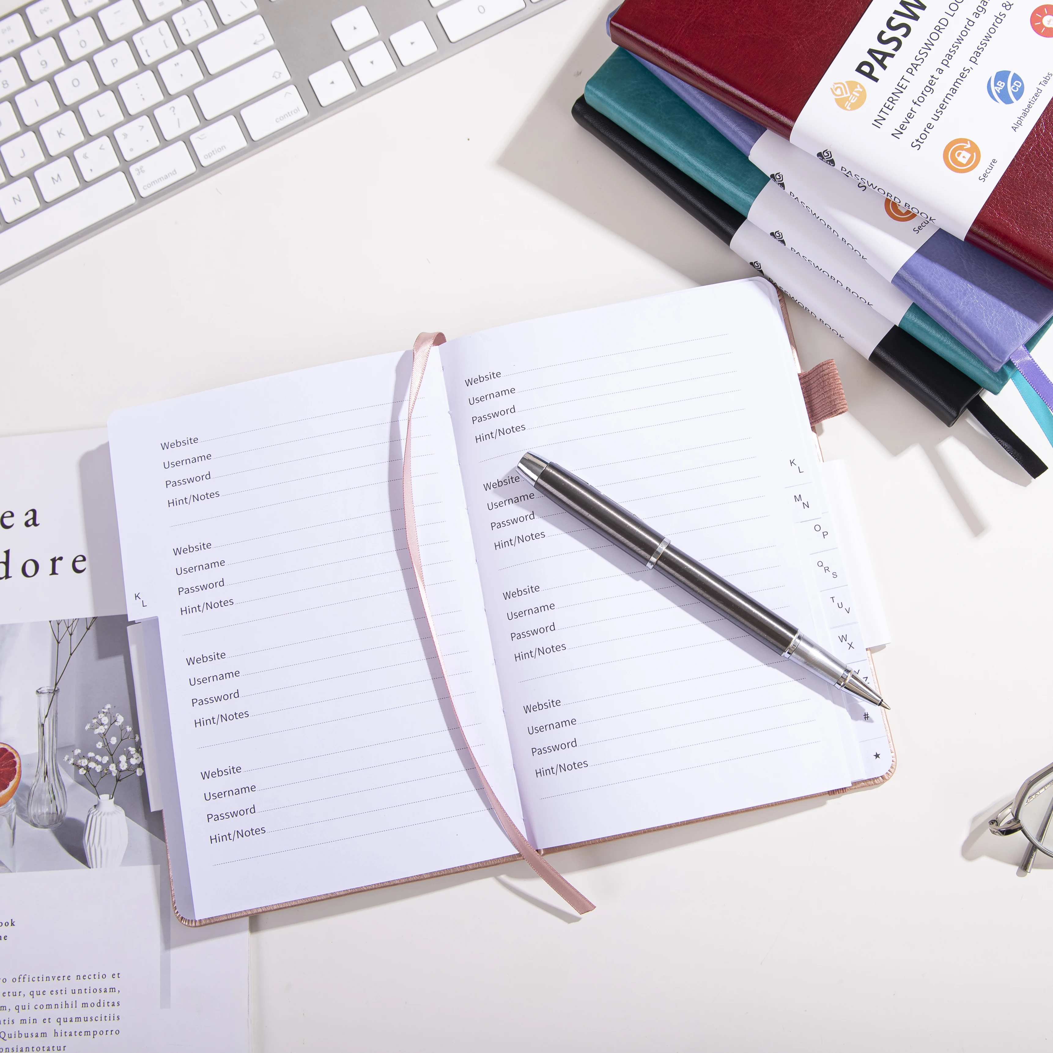 LIUSHUN Hot Selling custom  Internet Password Log Book Planner Dairy Keeper Password Book With Alphabet Indexes Tab