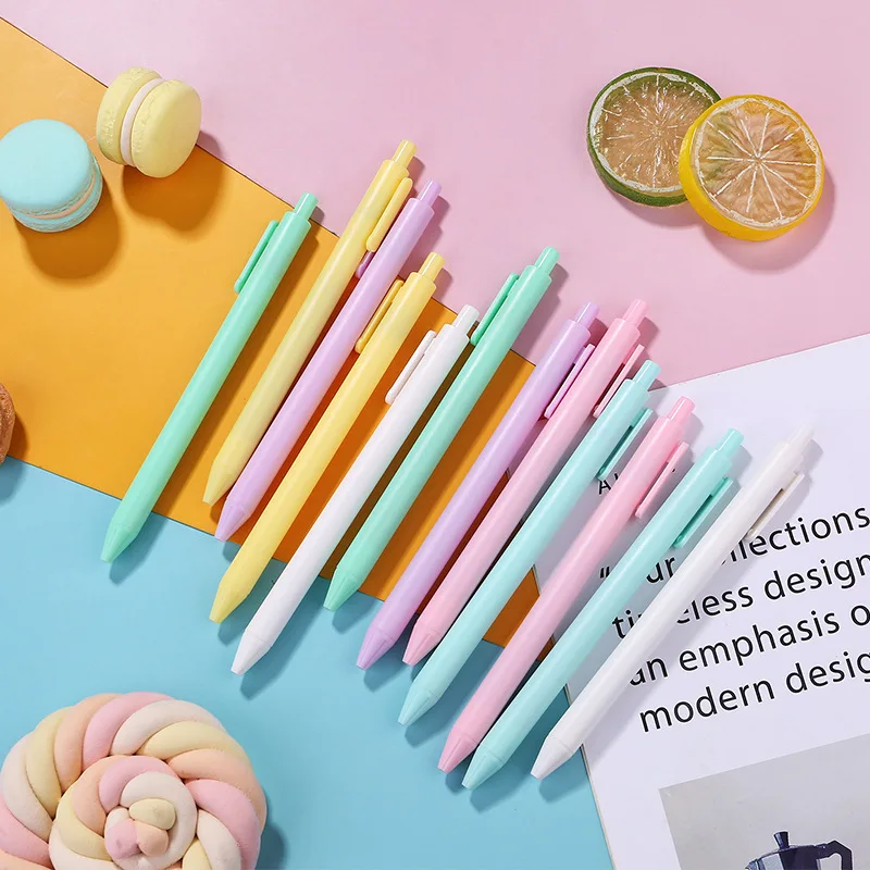 Korean style macaron press pen candy color simple  black ink gel pen student Test signature pen