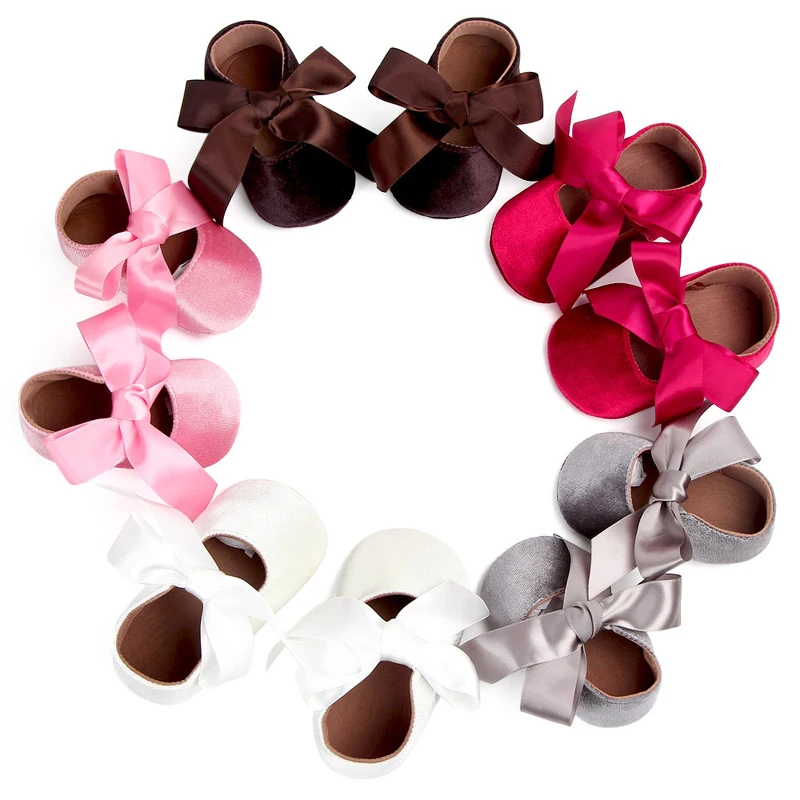 Baby dress Shoes Newborn Fashion Girls lovely ribbon Bow Non-slip First Walkers Shoes Princess Casual Shoes B1