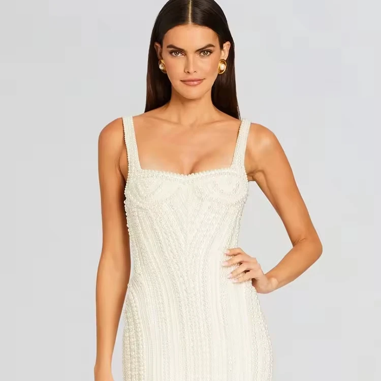 SB2841 Kimshein Summer Fashion Mini Dress Evening Dresses Diamond Luxury Pearl Elegant Bodycon Dress