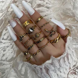 16pcs Knuckle Stacking Rings Set Vintage Retro Snake Sun Bohemian Joint Knot Midi Rings Jewelry Accessories