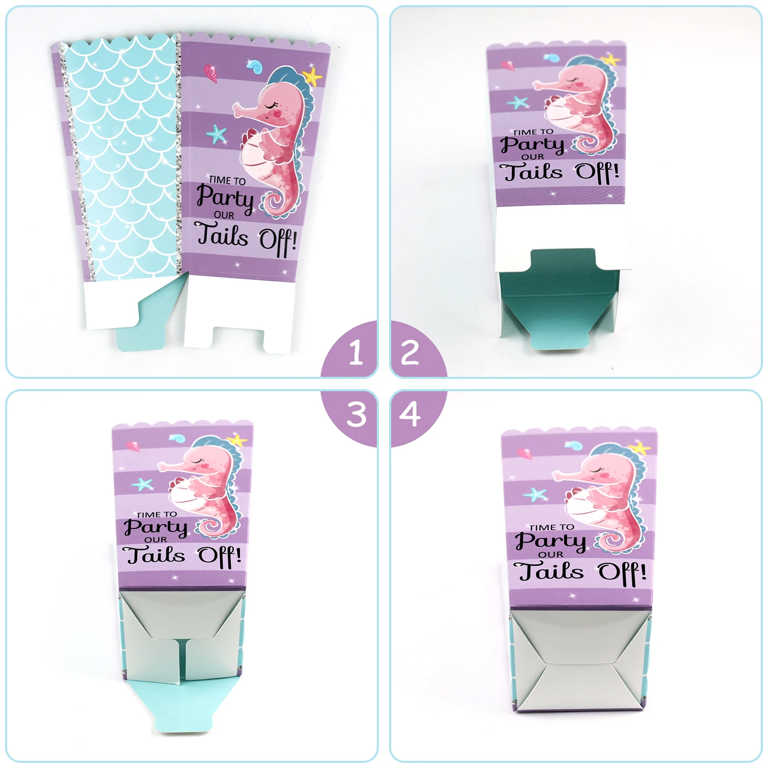 24 Mermaid popcorn box Mermaid open top treatment box Snack candy cookie holder container Mermaid birthday theme