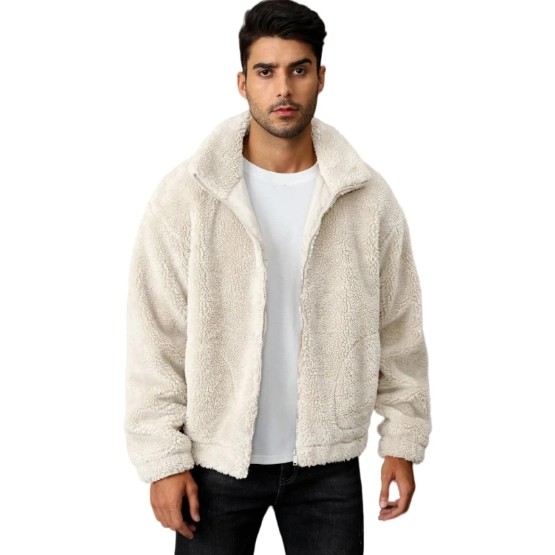 Hot Sale Classic Warm Comfortable Lamb Fleece Jacket for Men Custom Logo Embroidery Windbreaker Sherpa Jacket