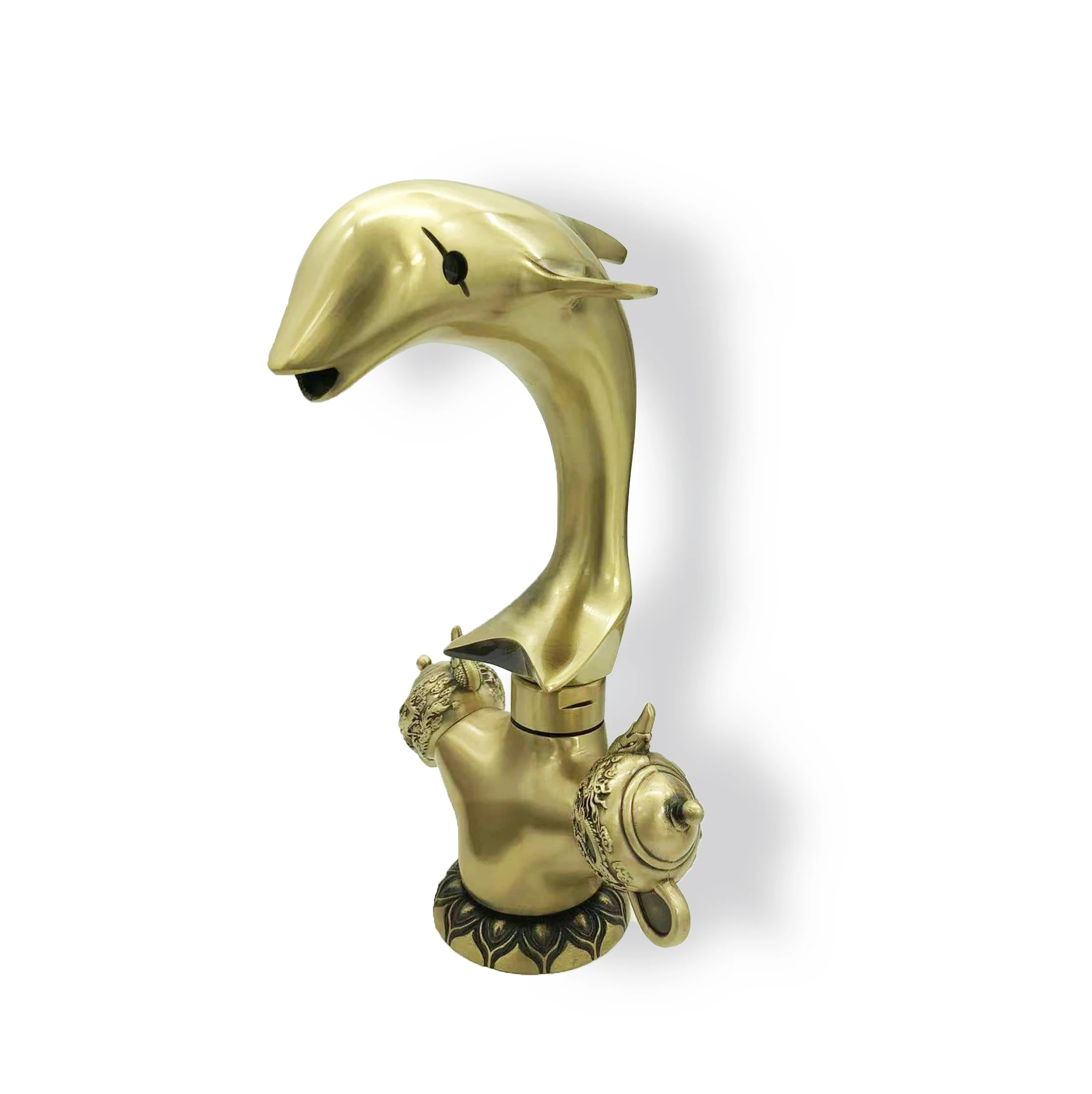 BANGQI Antiqued Dolphin Brass Faucet New Single-Hole Mount Ceramic Valve Core for Hot and Cold Water Taps in Kitchen Bathroom
