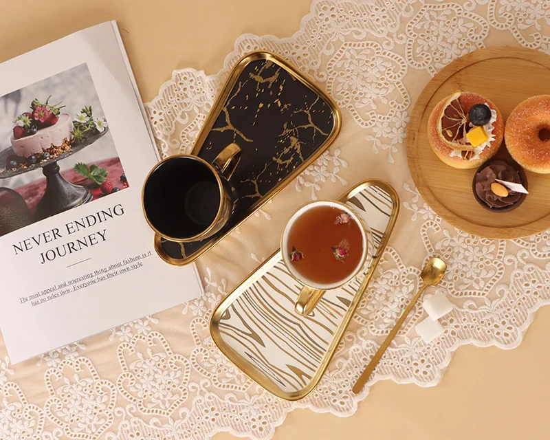 Porcelain cup and saucer with decal ceramic tea coffee cup set for home and gift