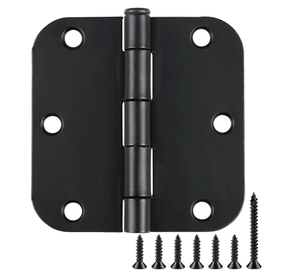 6 Pack Heavy Duty Matte Black Door Hinges 3.5x3.5inch Rounded Interior 5/8' Radius Door Hinges Hardware for Bedroom Shed Gate