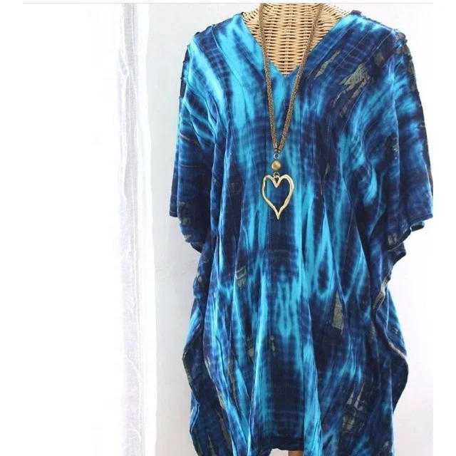 Women Rayon Summer Dress Beach Layer Boho Hippie Maxi Dress Tie & Dye Caftan Dress