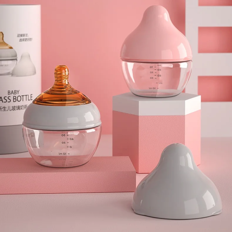 2023 New Design Baby Feeding Bottle Wide Neck Glass Bottle for Newborn Baby Feeding Supplies