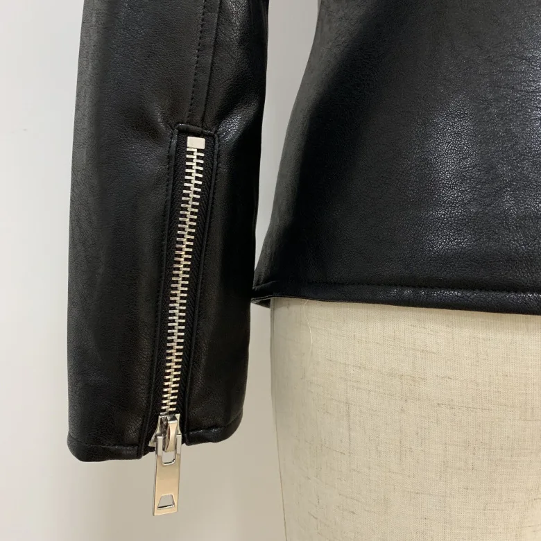 Fashion stylish winter clothes zipper black leather jackets for women
