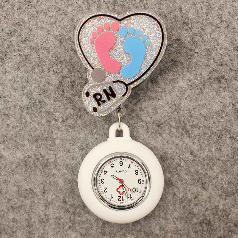 Glitter Hospital Health Care Acrylic Heart Stethoscope Lovely Nurse Doctor Alligator Clip Pocket Watches Medical Hang Clock Gift