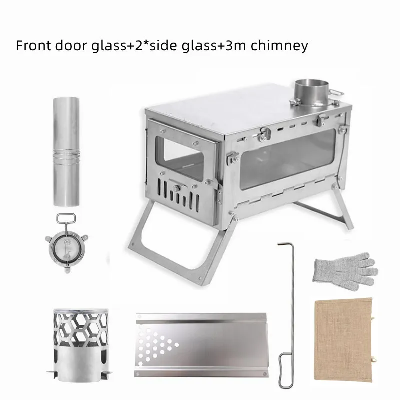 Mini Tent Stove Ultralight Stainless Steel Hot Tent Stove 30*19*15cm Outdoor Firewood Oven Portable Camping Wood Burning Stove
