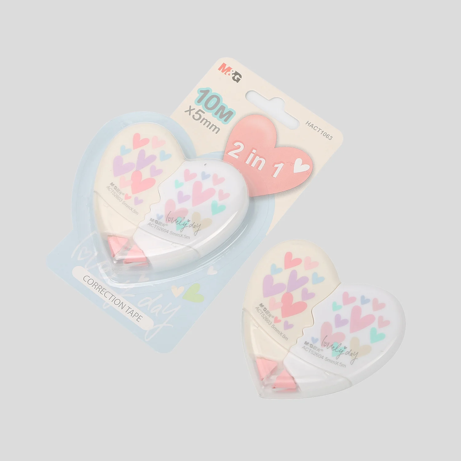 M&G 10m*5mm Economical Love Series 2 In 1 Cute Heart Shape Correction Tape Set For Office/School Stationery Gift Season Supplies