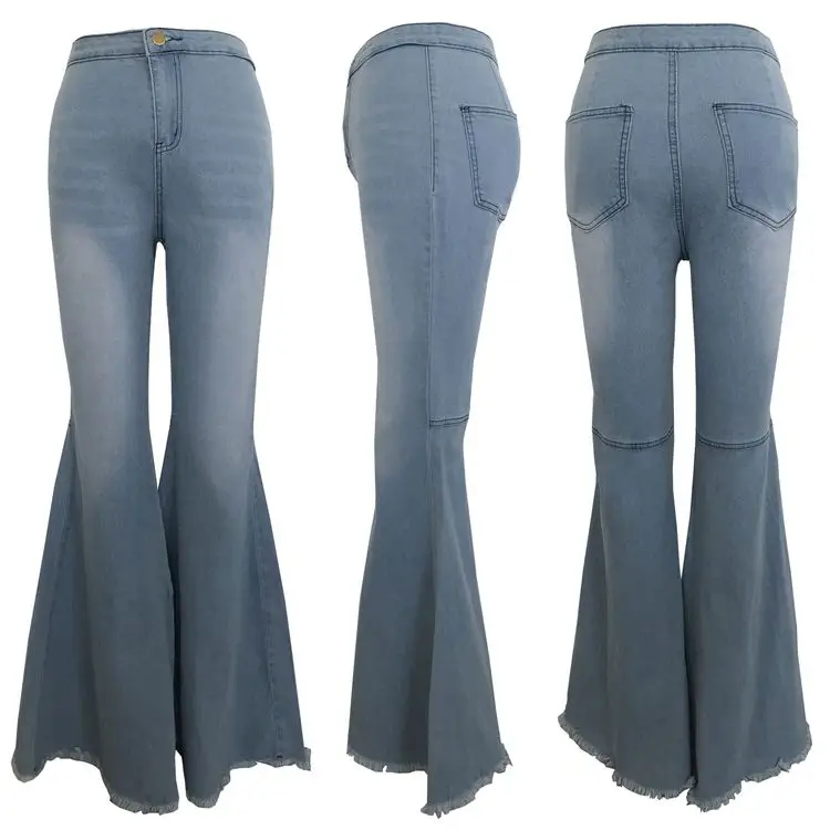 
11AF251 hot casual high waist stretch washed Flared Woman Pants Jeans 