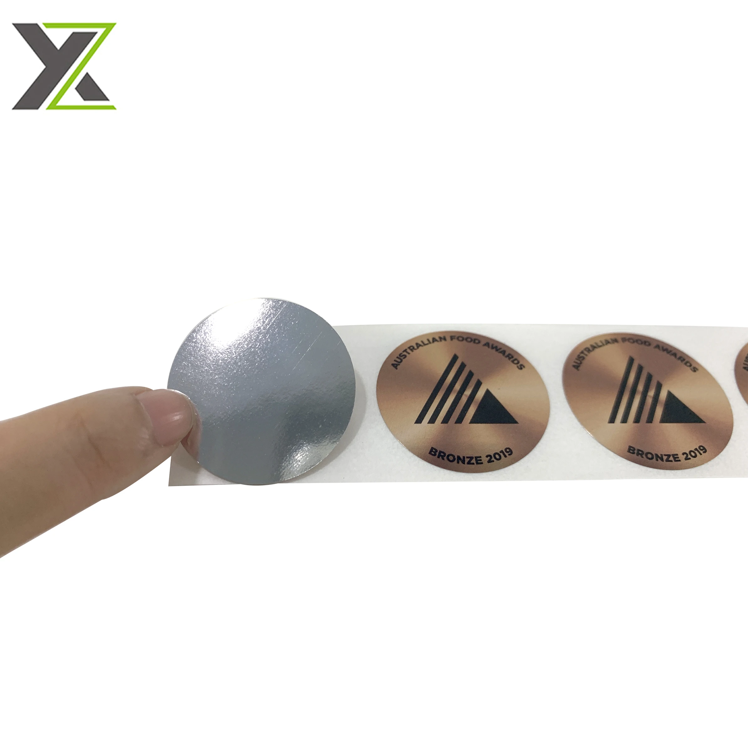 Custom chocolate medal gloss silver paper round shape sticker packaging label