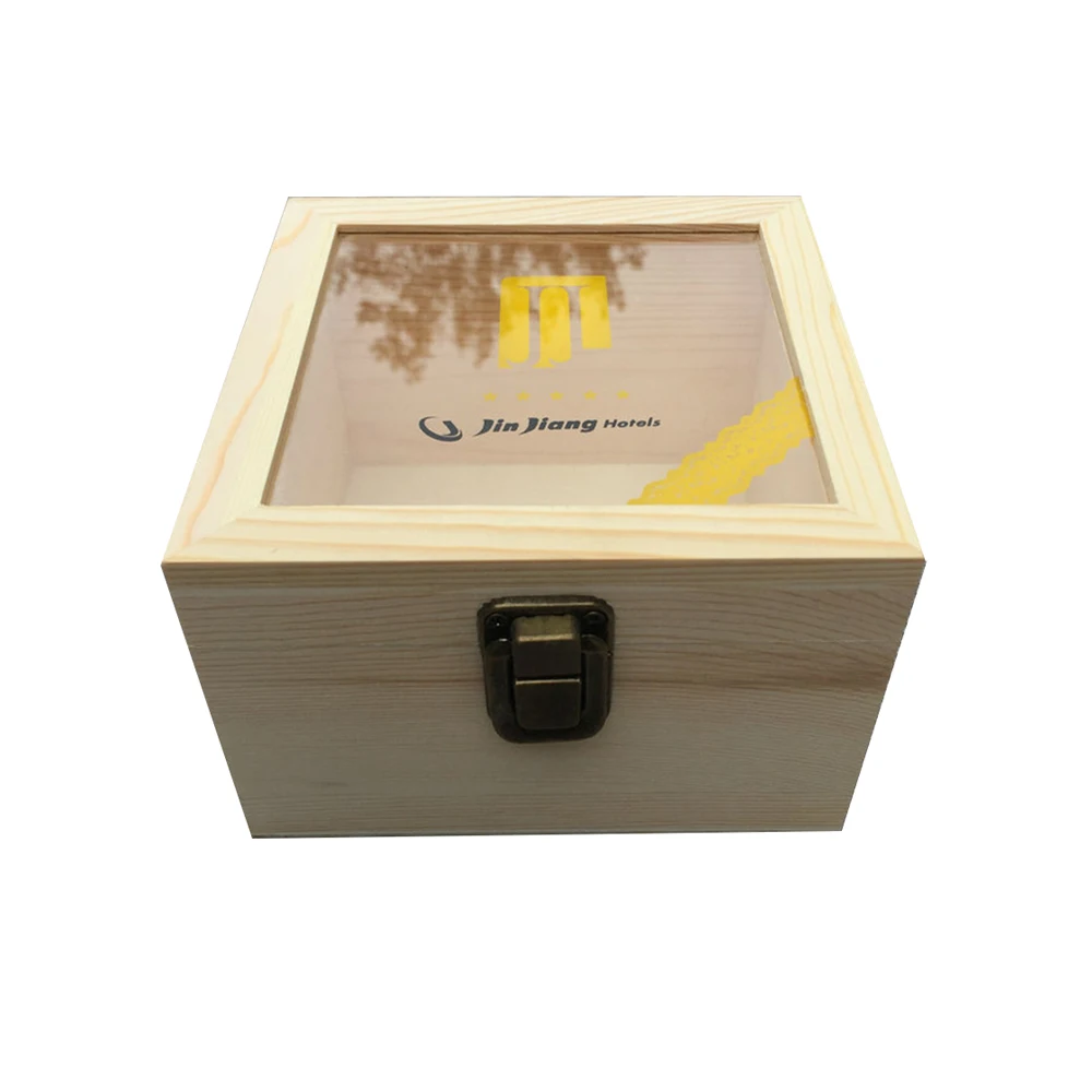 Деревянная Подарочная коробка из натурального стекла или акрилового покрытия на День святого Валентина, квадратная сосновая деревянная упаковочная коробка, детская коробка «сделай сам»