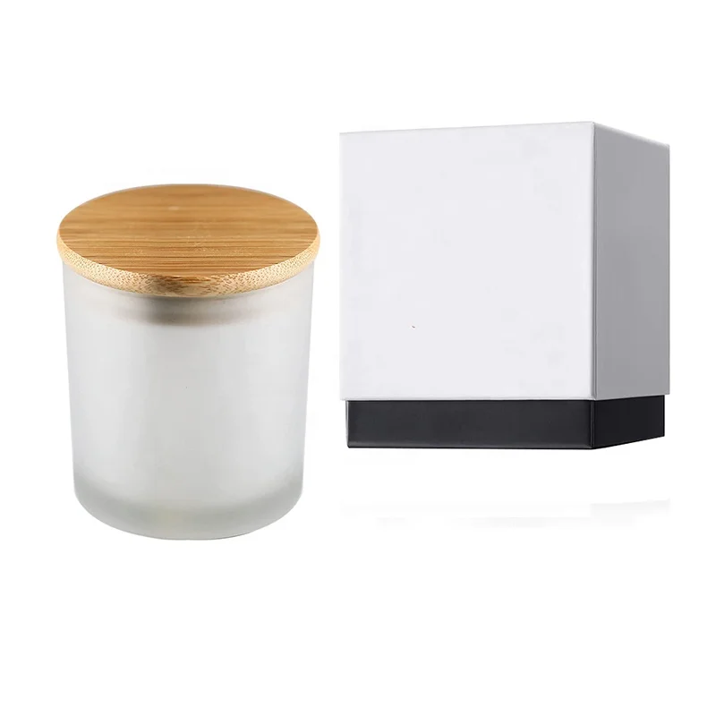 Изготовленный На Заказ матовые лампы в форме свечи банку 10 унций стеклянная держатель с деревянной крышкой и Подарочная коробка для домашнего отдыха украшения