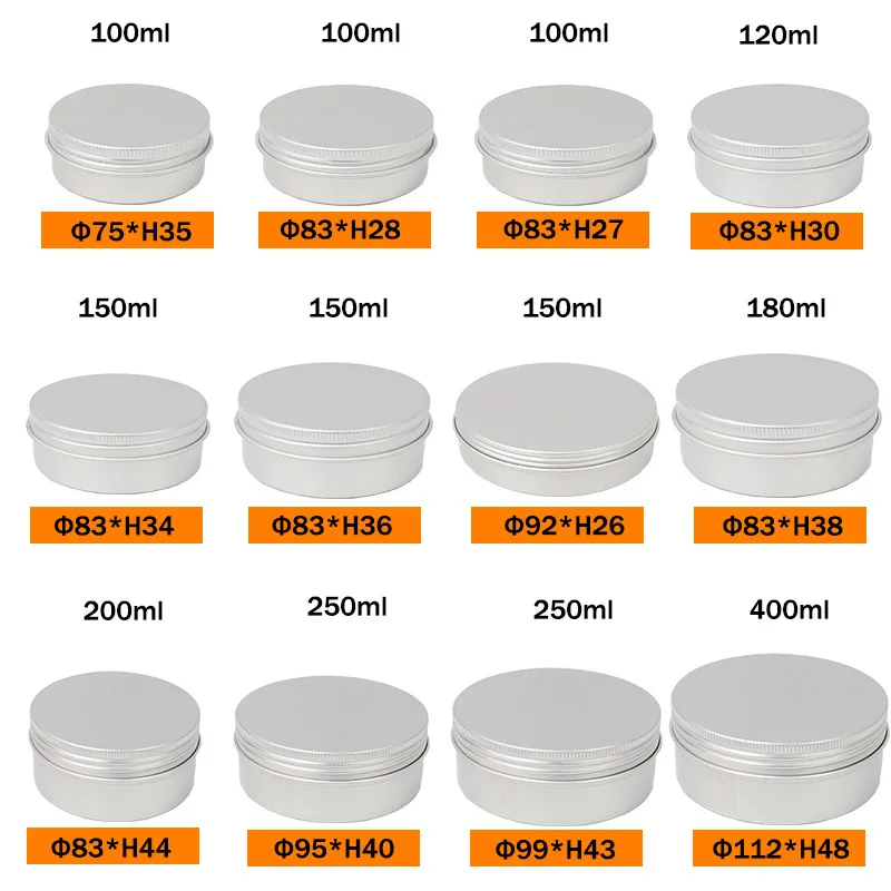 Custom Wholesale metal gift tin boxes  5ml-400ml round aluminum cosmetic tin container metal aluminum jar