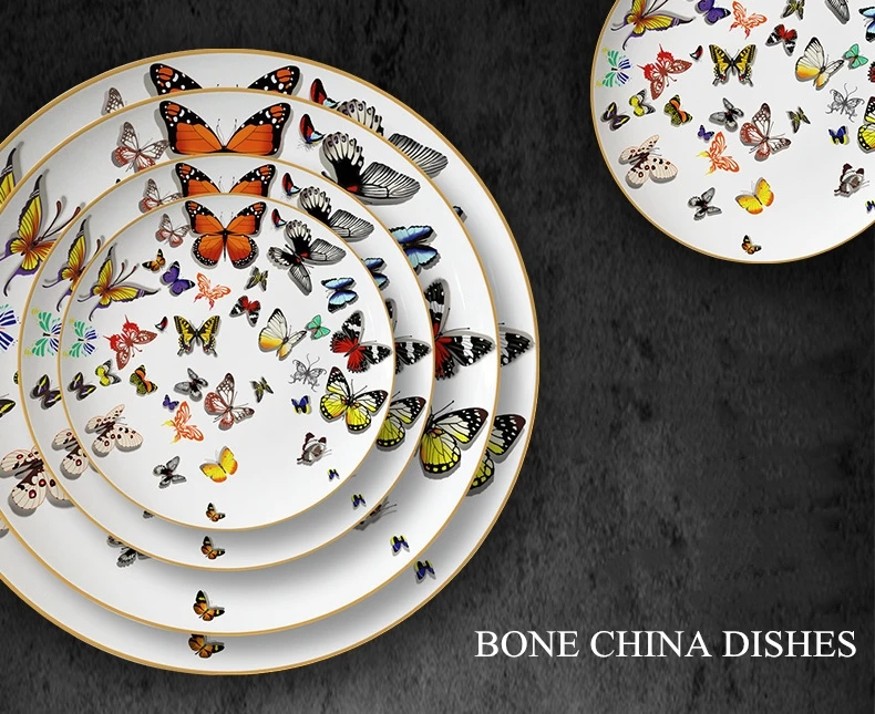 Высококачественные столовые наборы с бабочками роскошные китайские тарелки