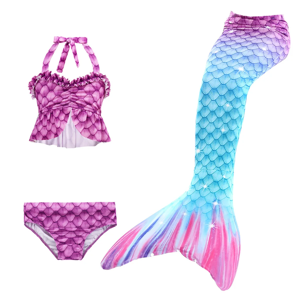 3Pcs Girls Swimsuit Mermaid Tails for Swimming Princess Bikini Bathing Suit Set
