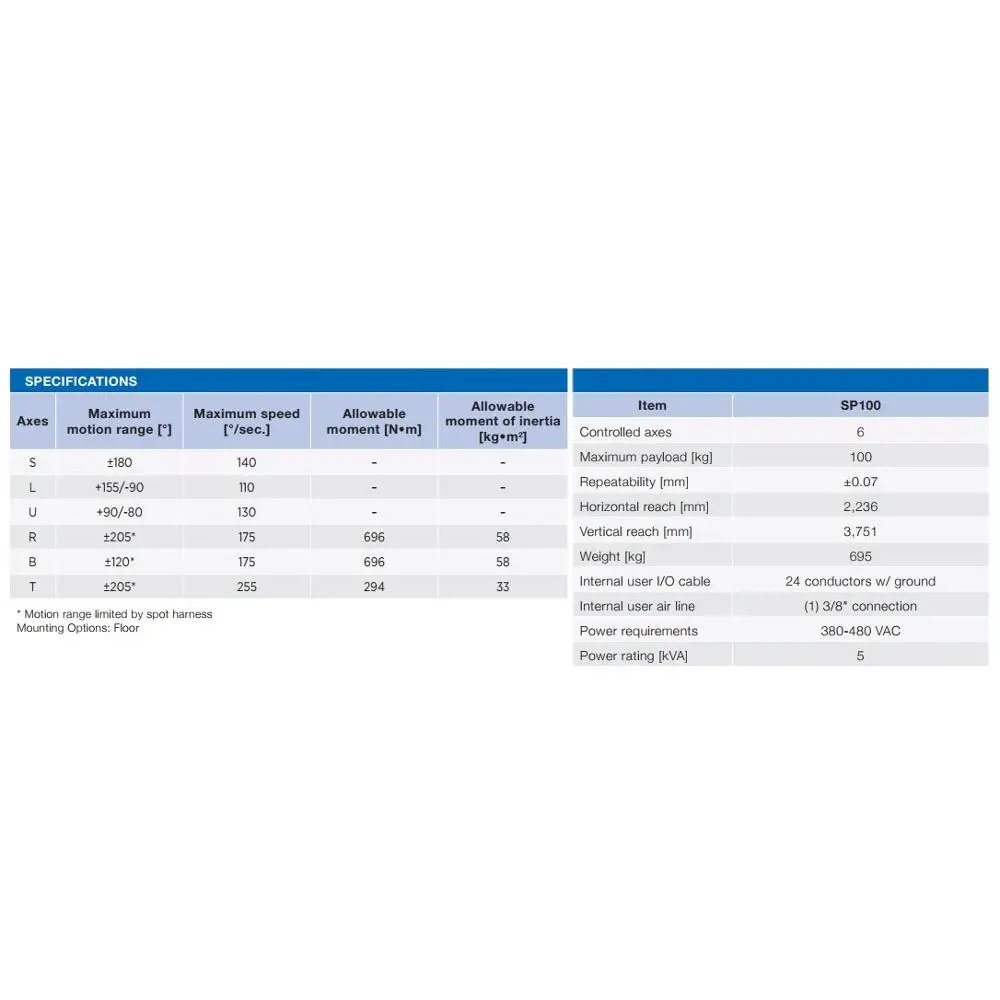 SP100 6-axis spot welding robot flexible and exeptionally fast with YRC1000 robot controller and teach pedant and RD350 welder