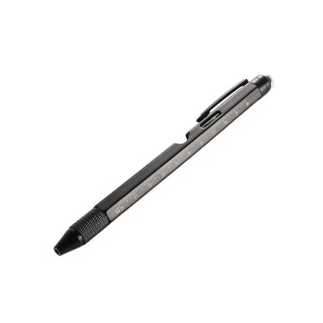 Ballpoint pen with level and screwdriver ruler stylus and scale multi-function metal tool pen