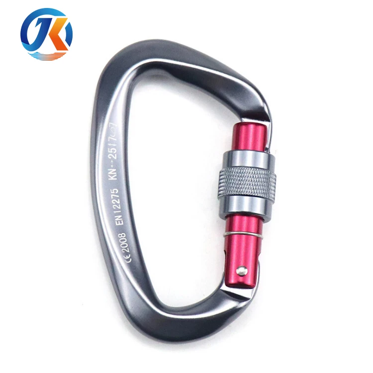 Aluminum D Shape Screw-locking 25KN Climbing Carabiner