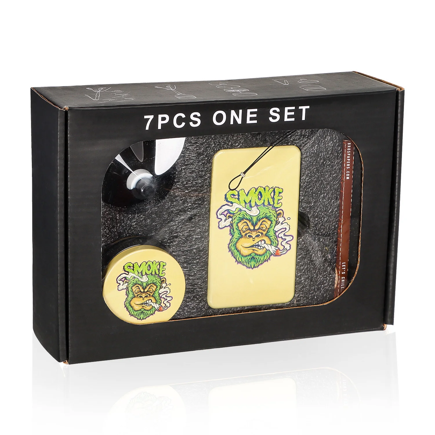 BEYOU Custom Logo Smoking Kit 7 in 1 Paper Set Herb Grinder Rolling Tray Metal Cigar Tin In Paper Box Packaging