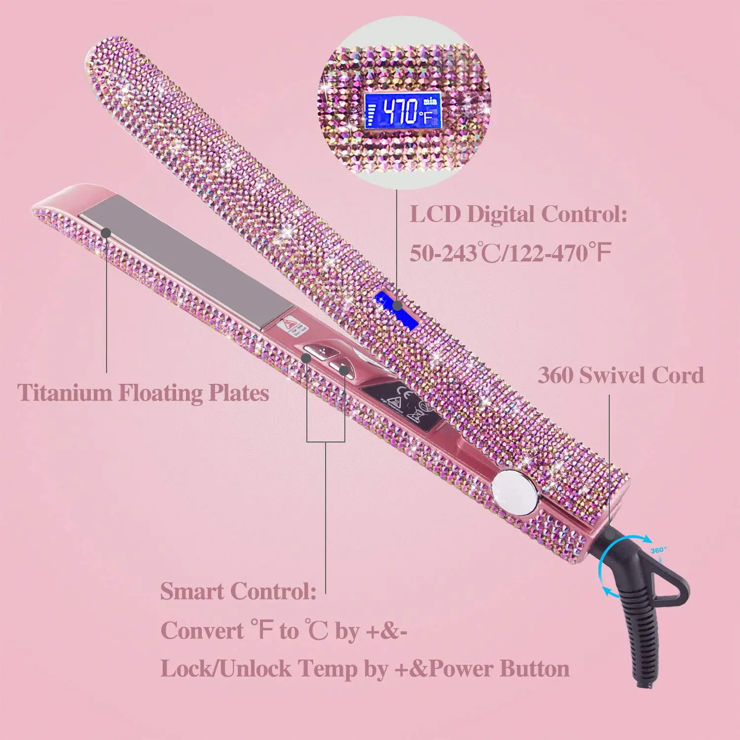 Bling Diamond Straighteners Custom Straighten Manufacturer Flat Iron Nano Titanium Hair Straightener