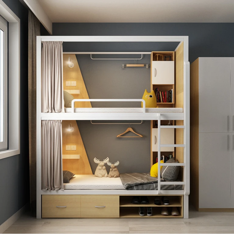 Double Decker Steel Bunk Bed Manufacturer Custom Design Hostel Bunk Beds Adult Student Hostel Apartment Steel Bunk Beds