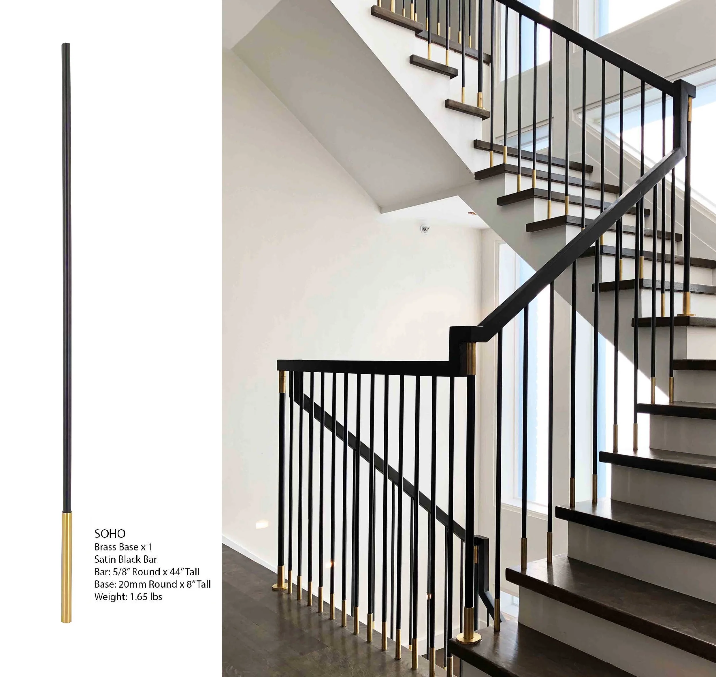 Modern Brass Spindle Railing Iron Baluster and Brass Sleeve for Stairs Iron Stair Railings Iron Spindles with Brass Sleeve