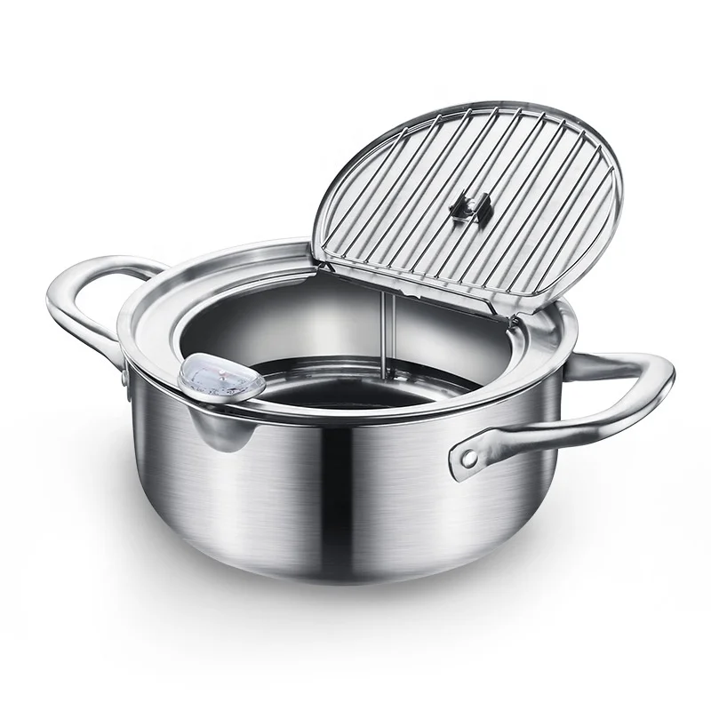 Kitchen Deep Frying Pot Cooking Tools Temperature Control Tempura Fryer Pan Stainless Steel Fried Chicken Pot