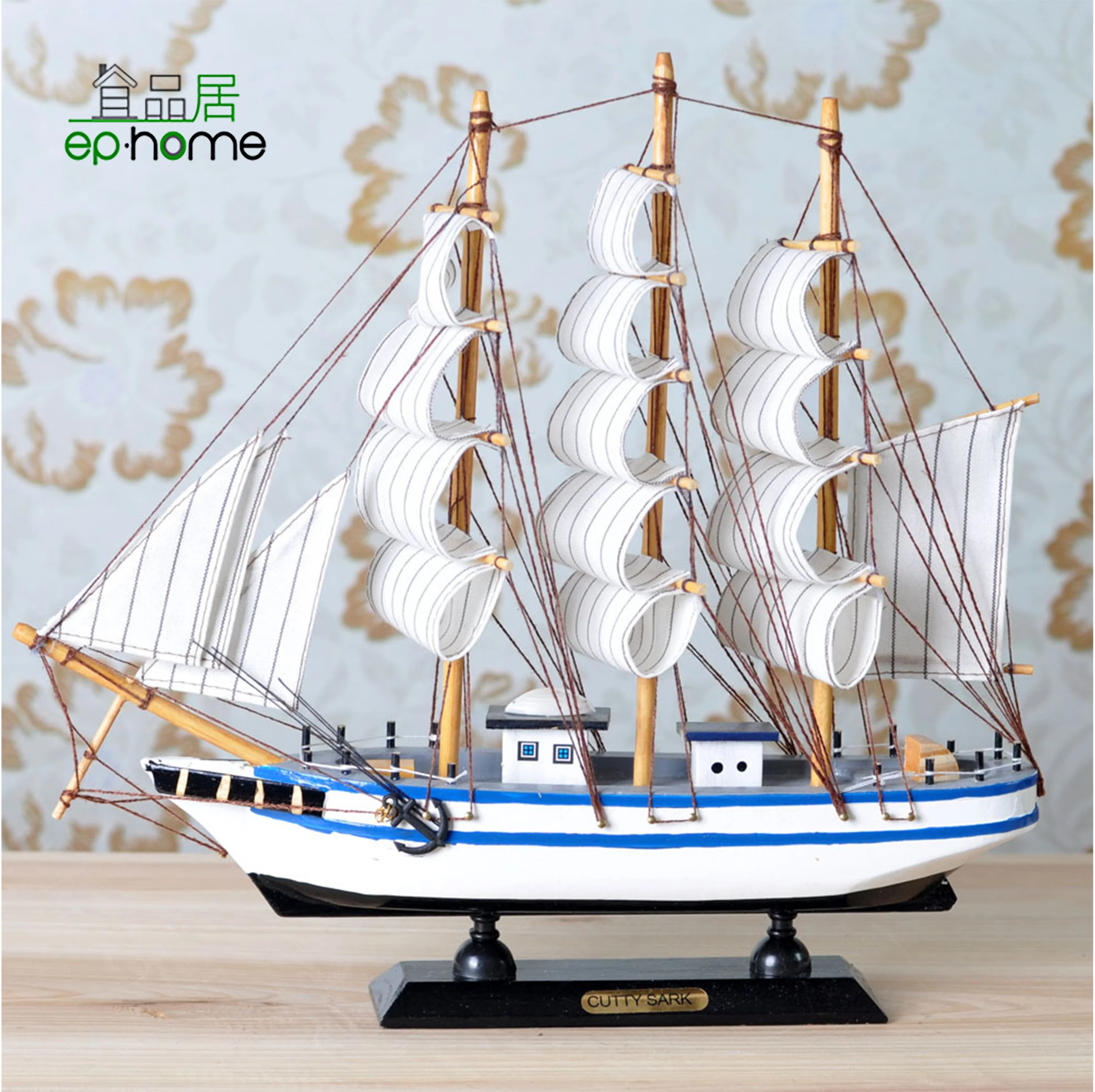Wooden Miniature Sailing Boat Model Handmade Vintage Nautical Sail Ship for Tabletop Ornament, Ocean Theme and Home Decor