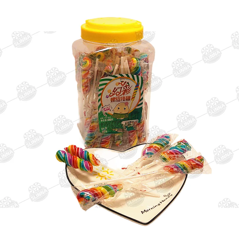 wholesale kids rainbow twist lollipop hard candy whirl lollipops colorful sugar candy stick fruity flavor halal sweets