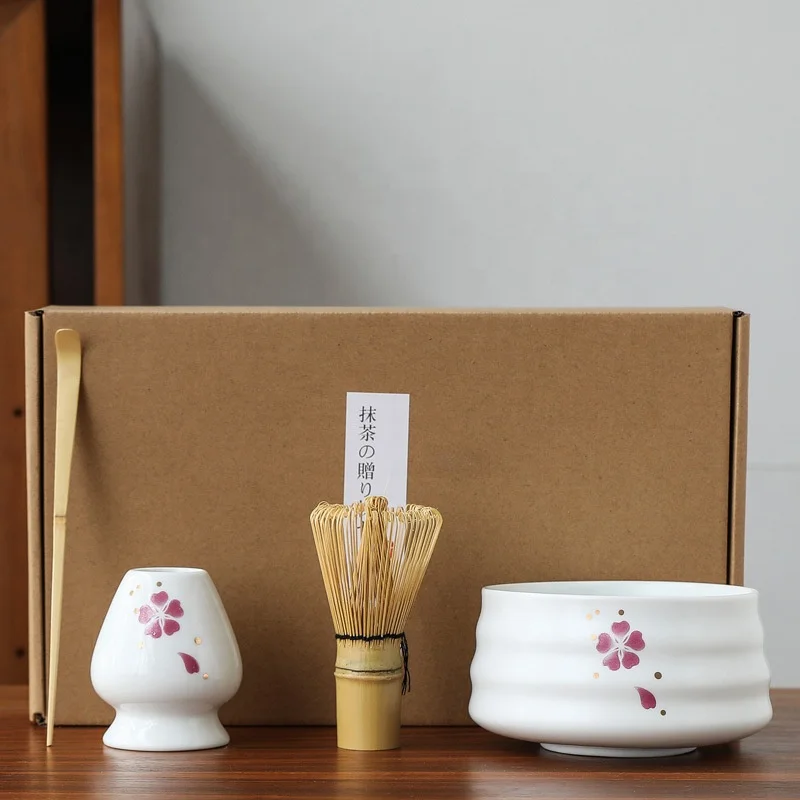Japanese kiln change 100 Honli Matcha set 4 pieces bamboo matcha egg beater ceramic bowl wide selection