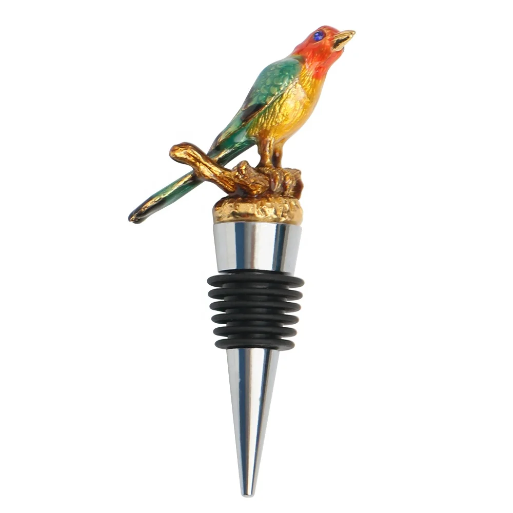 Custom Wine Bottle Stopper Silicone Zink Alloy Metal Silicone Enamel Color Parrot Animal Head Red Wine Bottle Stoppers