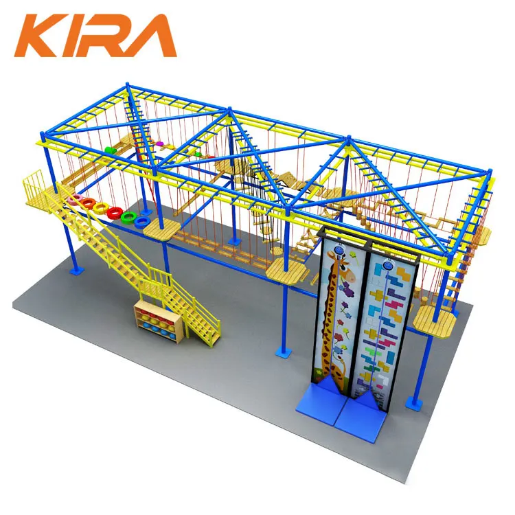 New Design children playground equipment high rope course with climbing wall for sale