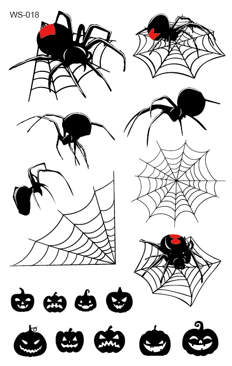 Custom Horror Big Mouth Face Scar Spider and Pumpkin Makeup Spooky Party Tattoo Sticker Halloween Temporary Tattoo