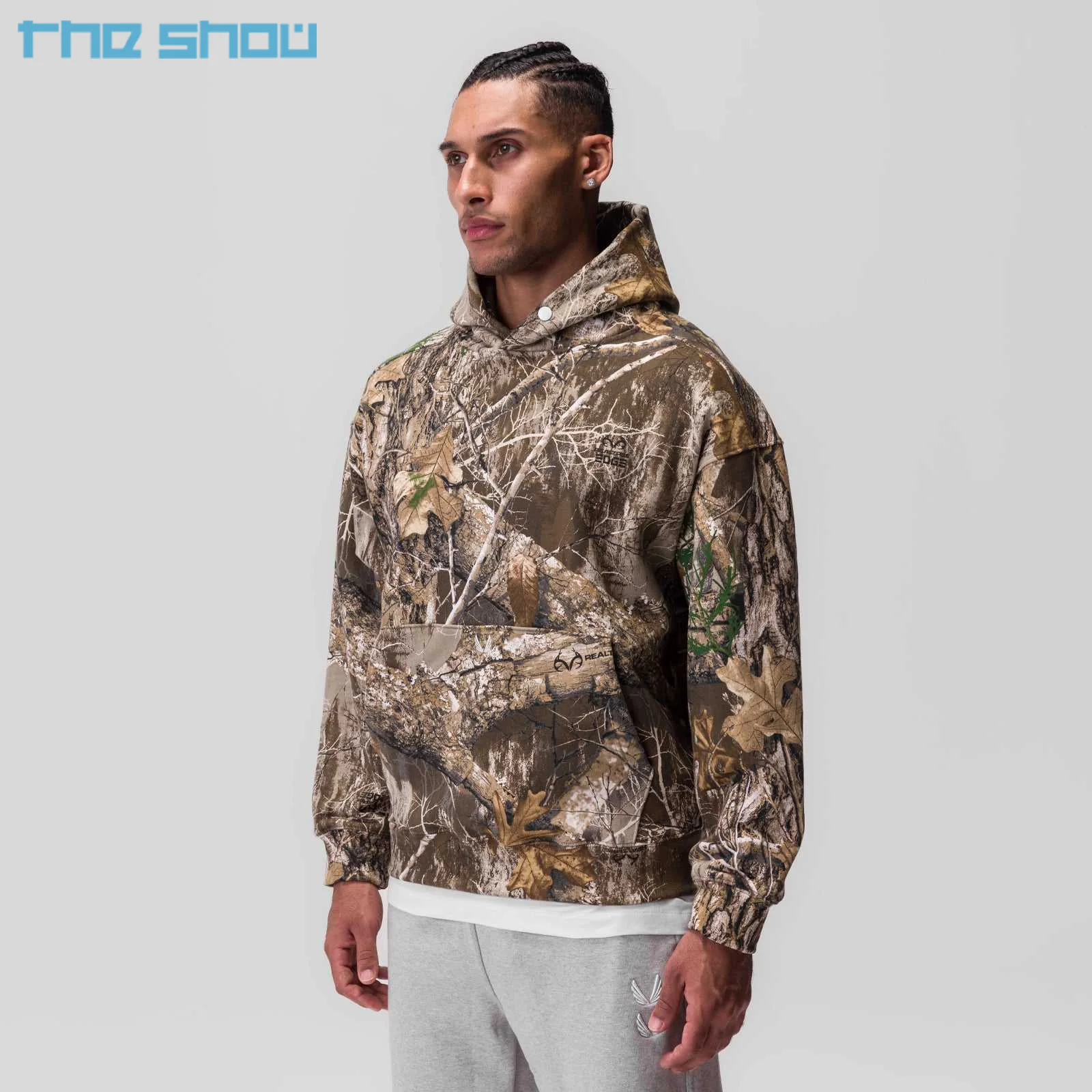 Custom Boxy Fleece Heavyweight Hunting Sublimation Print Sweatshirts Hunting Camouflage Training Oversized Real Tree Camo Hoodie