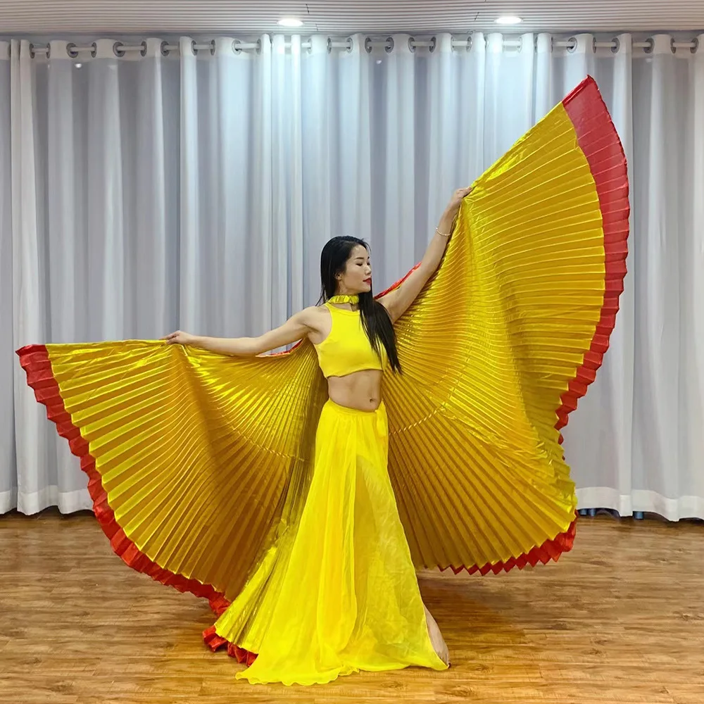 Halloween festival 2 layer 720 degree isis wings  cloak for belly dance Performance cape with stick for adult