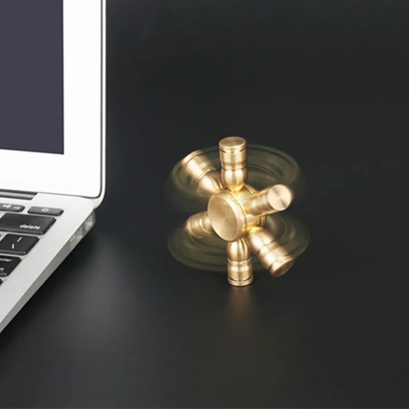 Copper Fidget Spinner 6 Arm Rotation 7 Axis Detachable Finger Spinner Decompression Toy