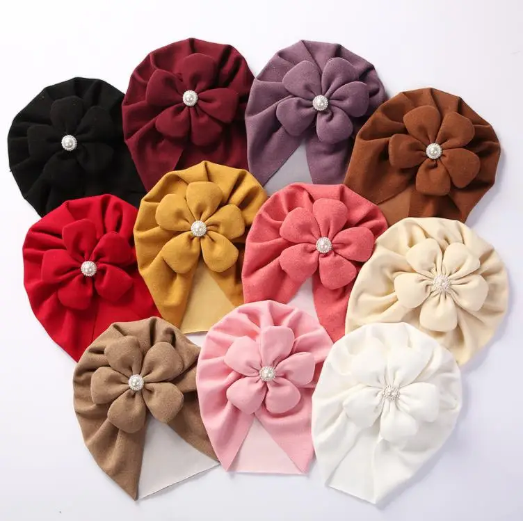 Ms-291 Baby Hat Flower Bow Hats Faux Cashmere Newborn Baby Princess Cute Turban Hat Children Solid Color Cap Hair Accessories