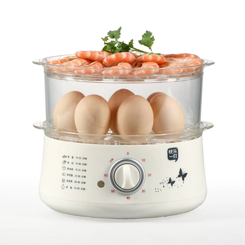 Commercial large-capacity electric steam cookers with multi-layer steamers and timer control.