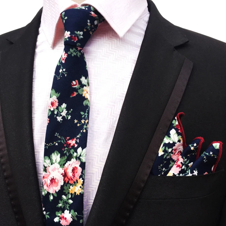 Classic Neck Ties For Men Floral Men Ties and Hanky Set Casual Neckties with Pocket Squares