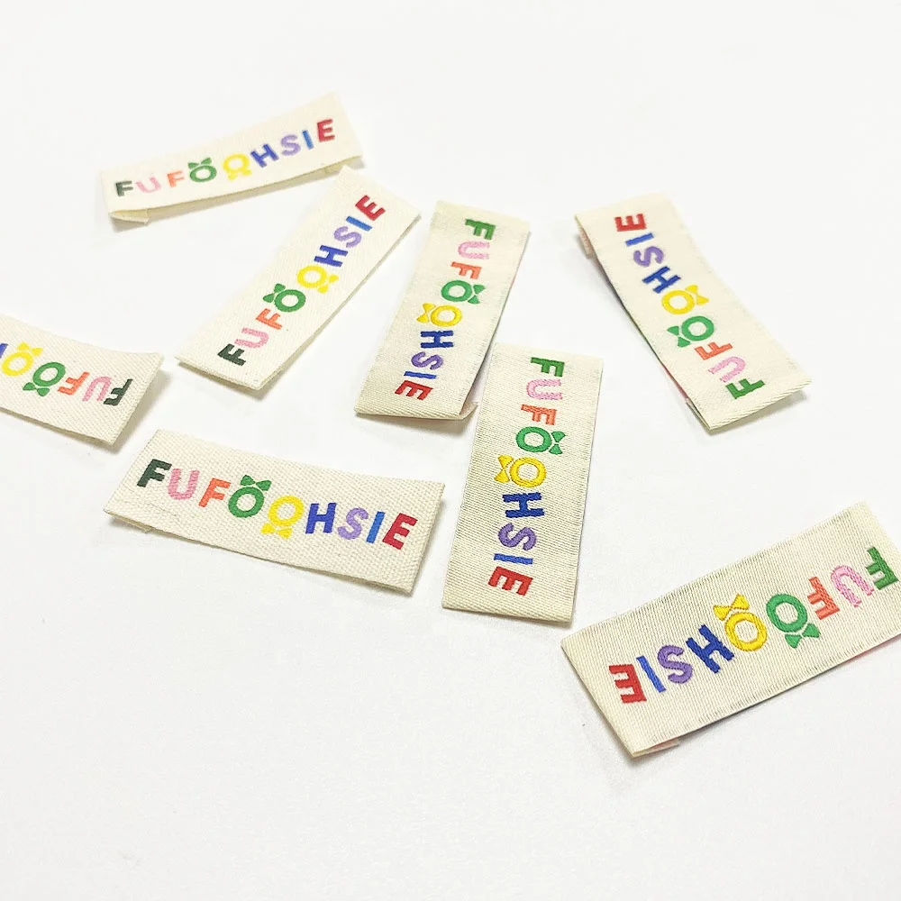 Fashion Design Brand Label For Garment End Fold Cotton Collar Printed Brand Label Woven Tags